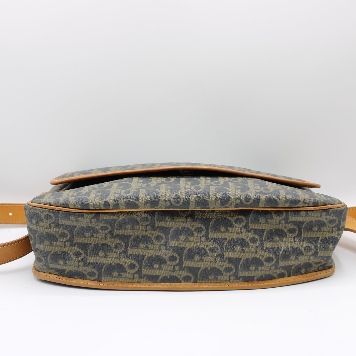 Christian Dior Brown Oblique Leather Canvas Flap Messenger Bag