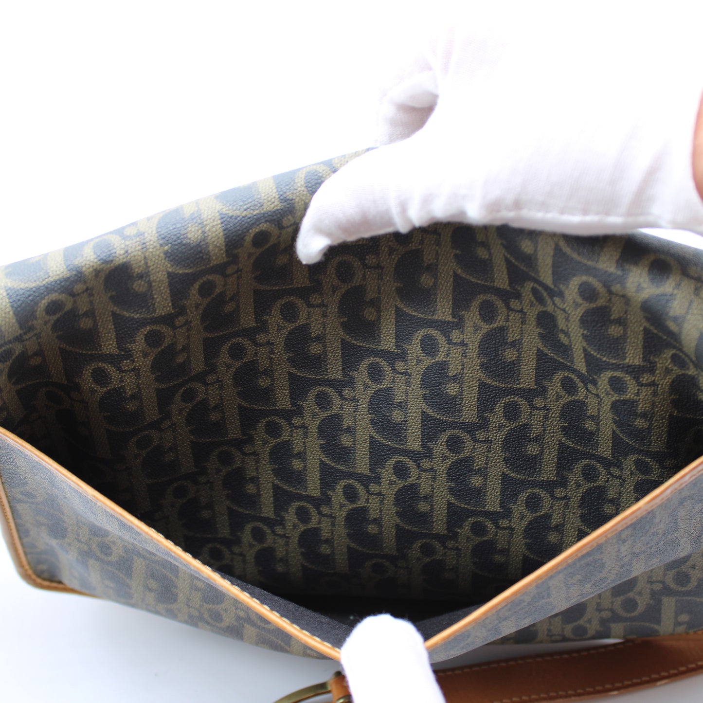Christian Dior Brown Oblique Leather Canvas Flap Messenger Bag