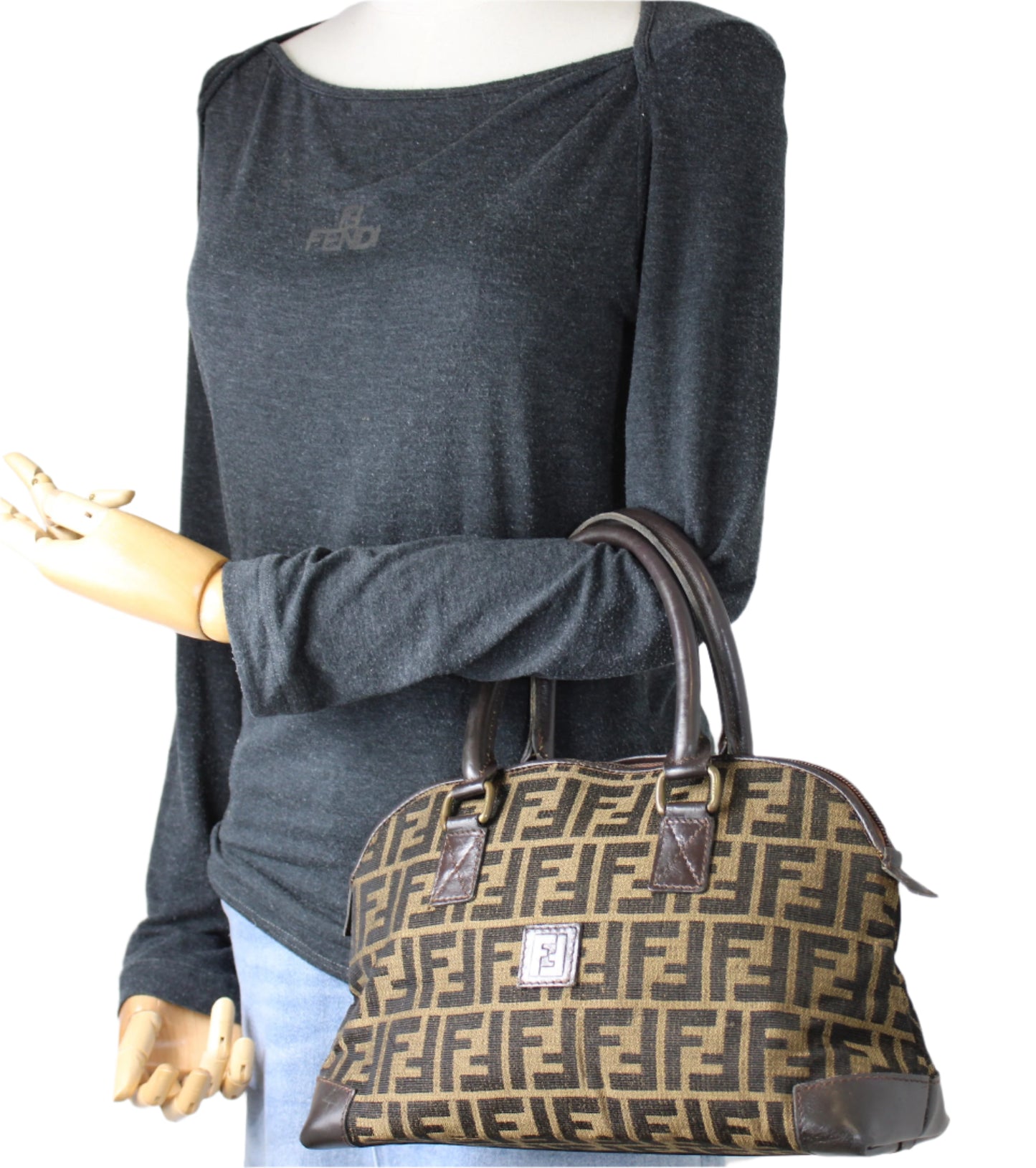 Fendi Brown Zucca FF Print Mini Boston Bag