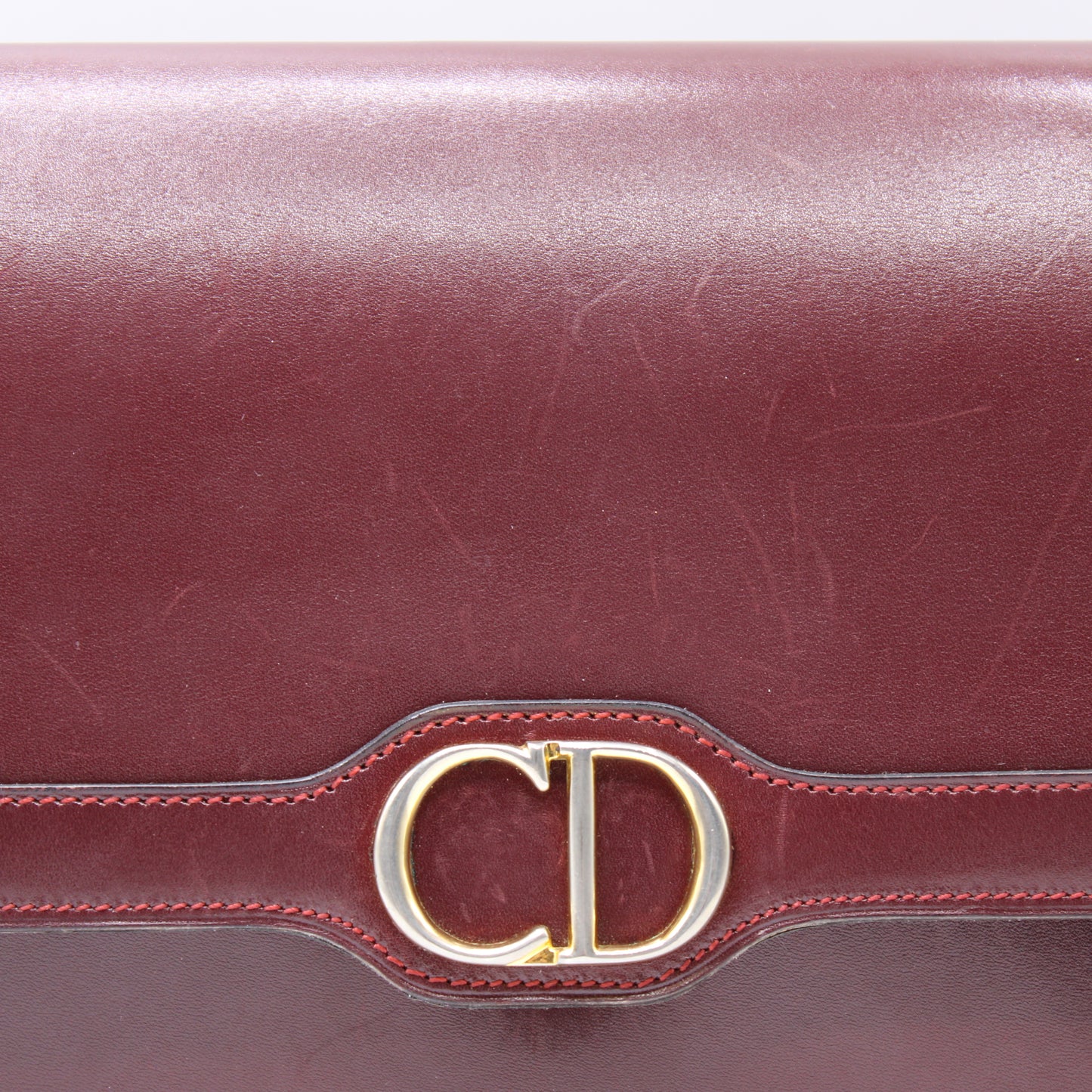 Christian Dior Burgundy Leather Shoulder Bag Gold CD Logo