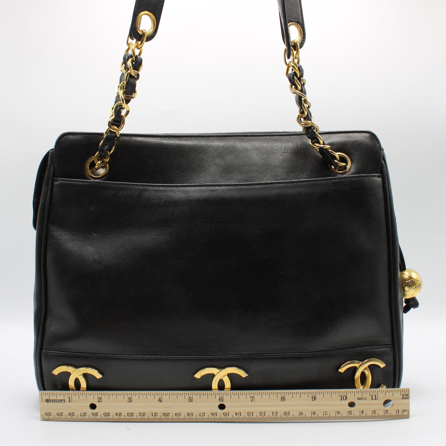 Chanel Black Lambskin Triple CC Gold Chain Tote Bag