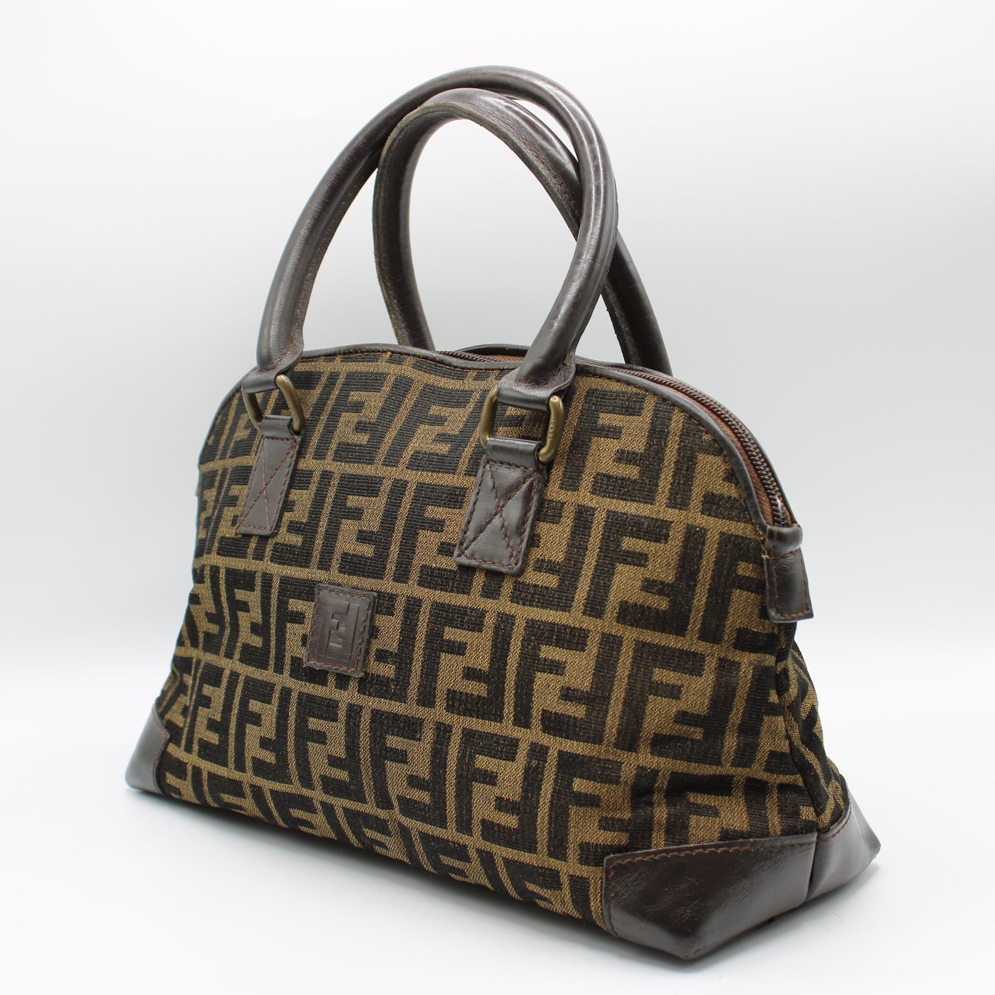 Fendi Brown Zucca FF Print Mini Boston Bag