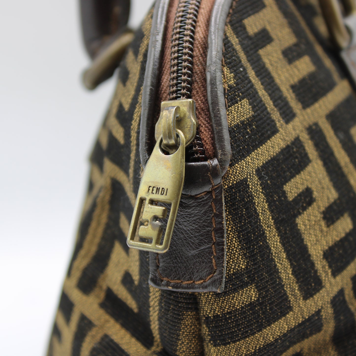 Fendi Brown Zucca FF Print Mini Boston Bag