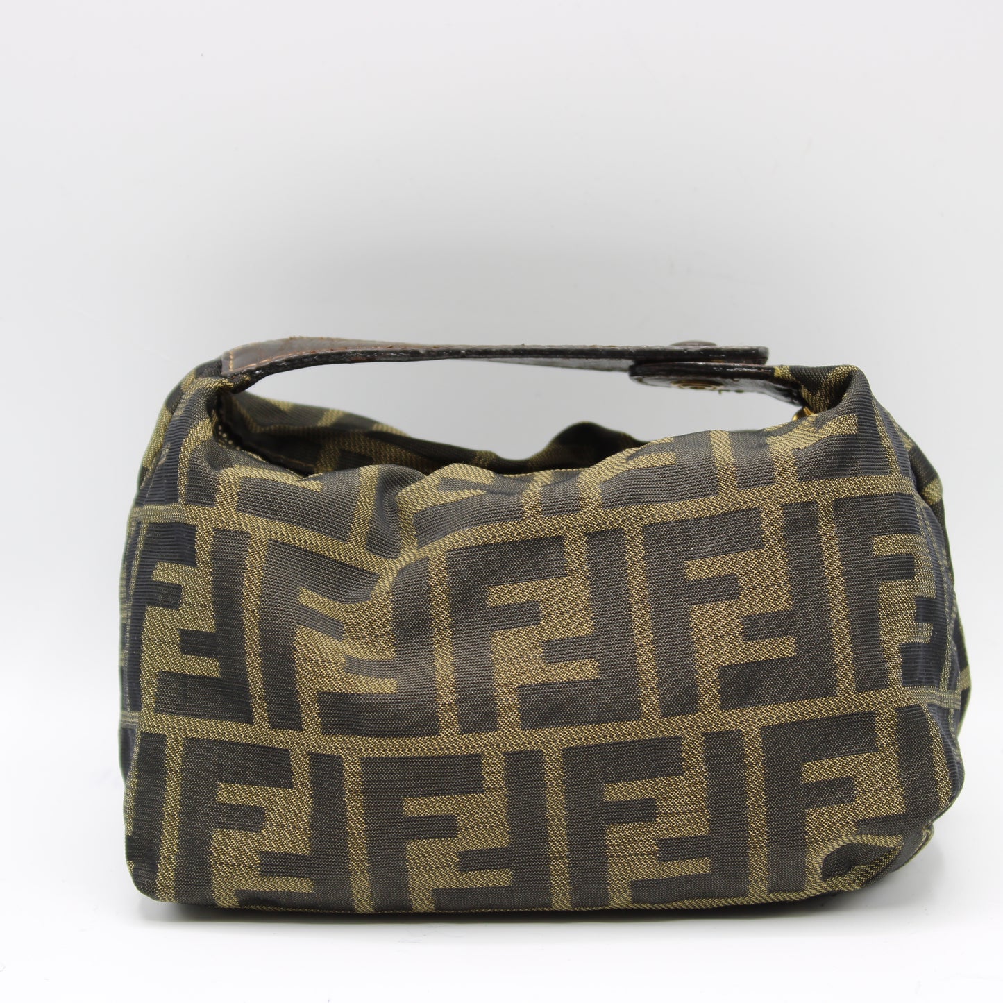 Fendi Brown Zucca Canvas Leather Strap Wristlet Pouch Bag