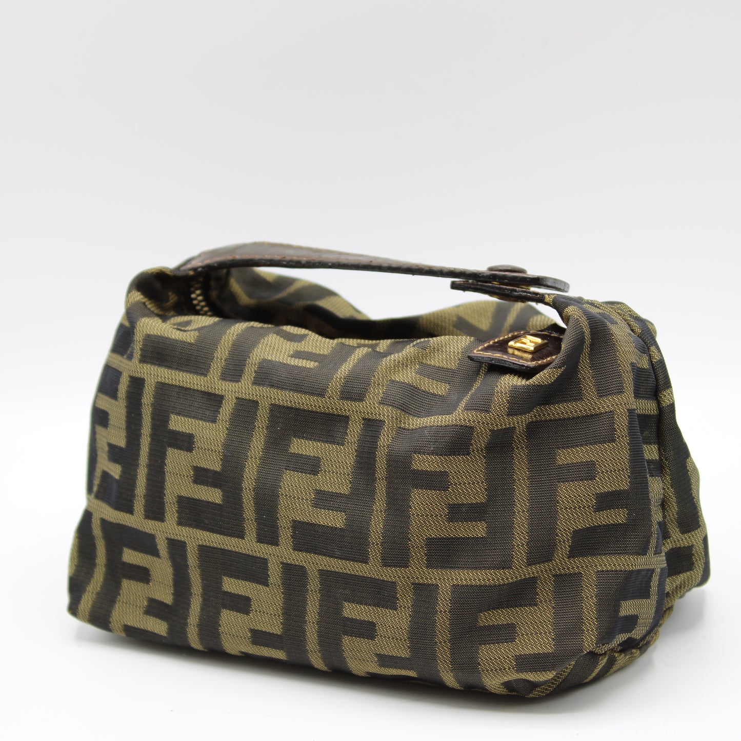 Fendi Brown Zucca Canvas Leather Strap Wristlet Pouch Bag