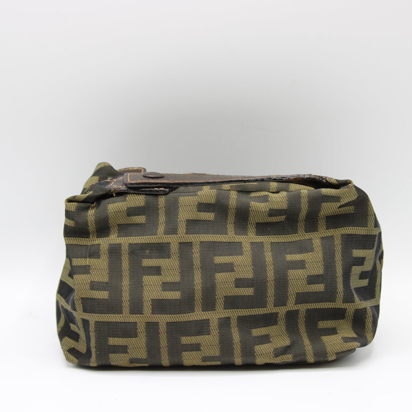 Fendi Brown Zucca Canvas Leather Strap Wristlet Pouch Bag