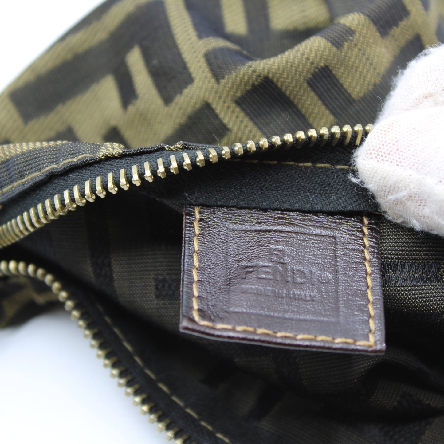 Fendi Brown Zucca Canvas Leather Strap Wristlet Pouch Bag