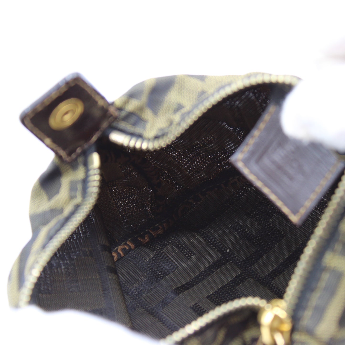 Fendi Brown Zucca Canvas Leather Strap Wristlet Pouch Bag