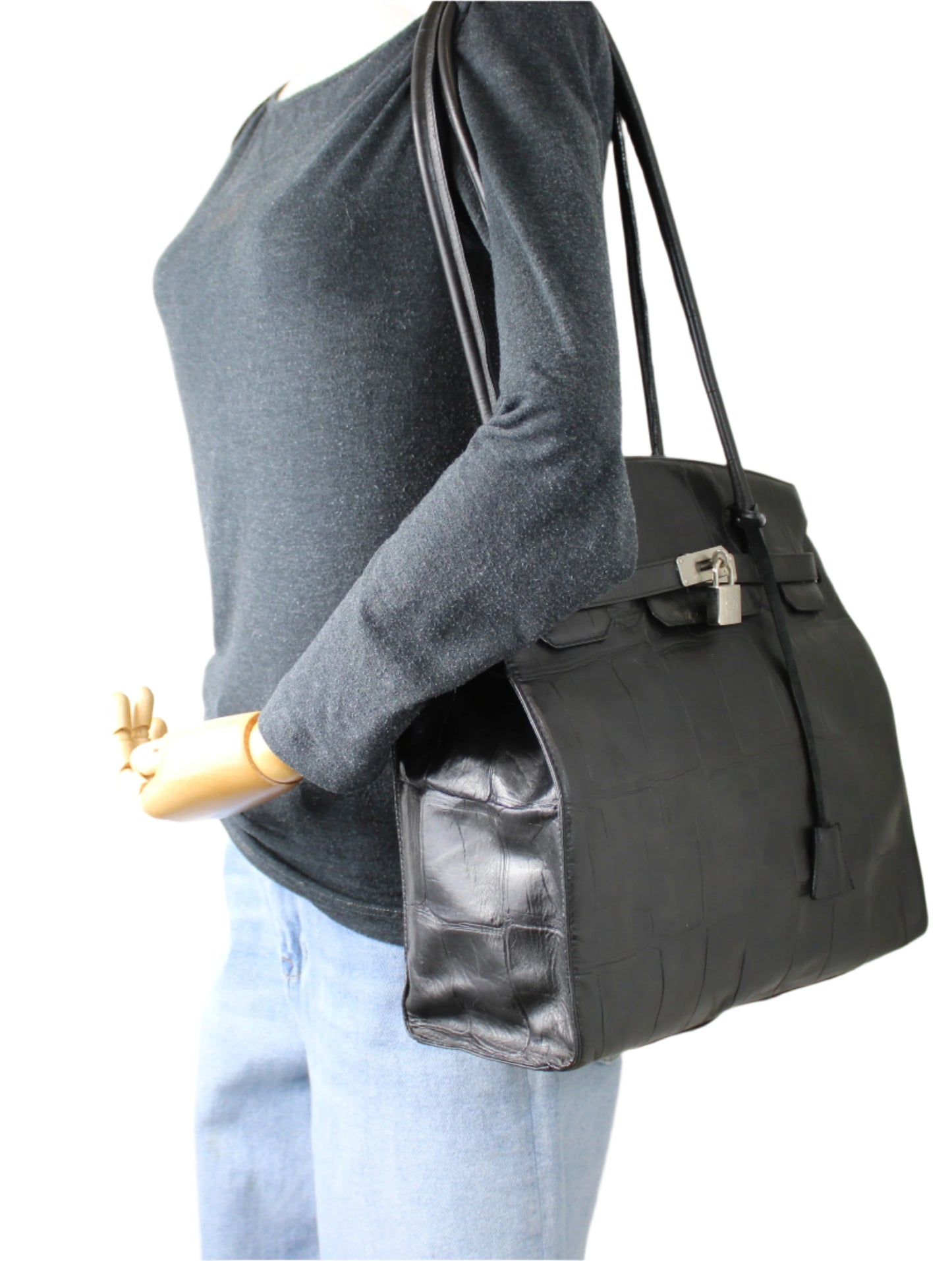 Valentino Garavani Black Birkin Style Leather Tote Bag