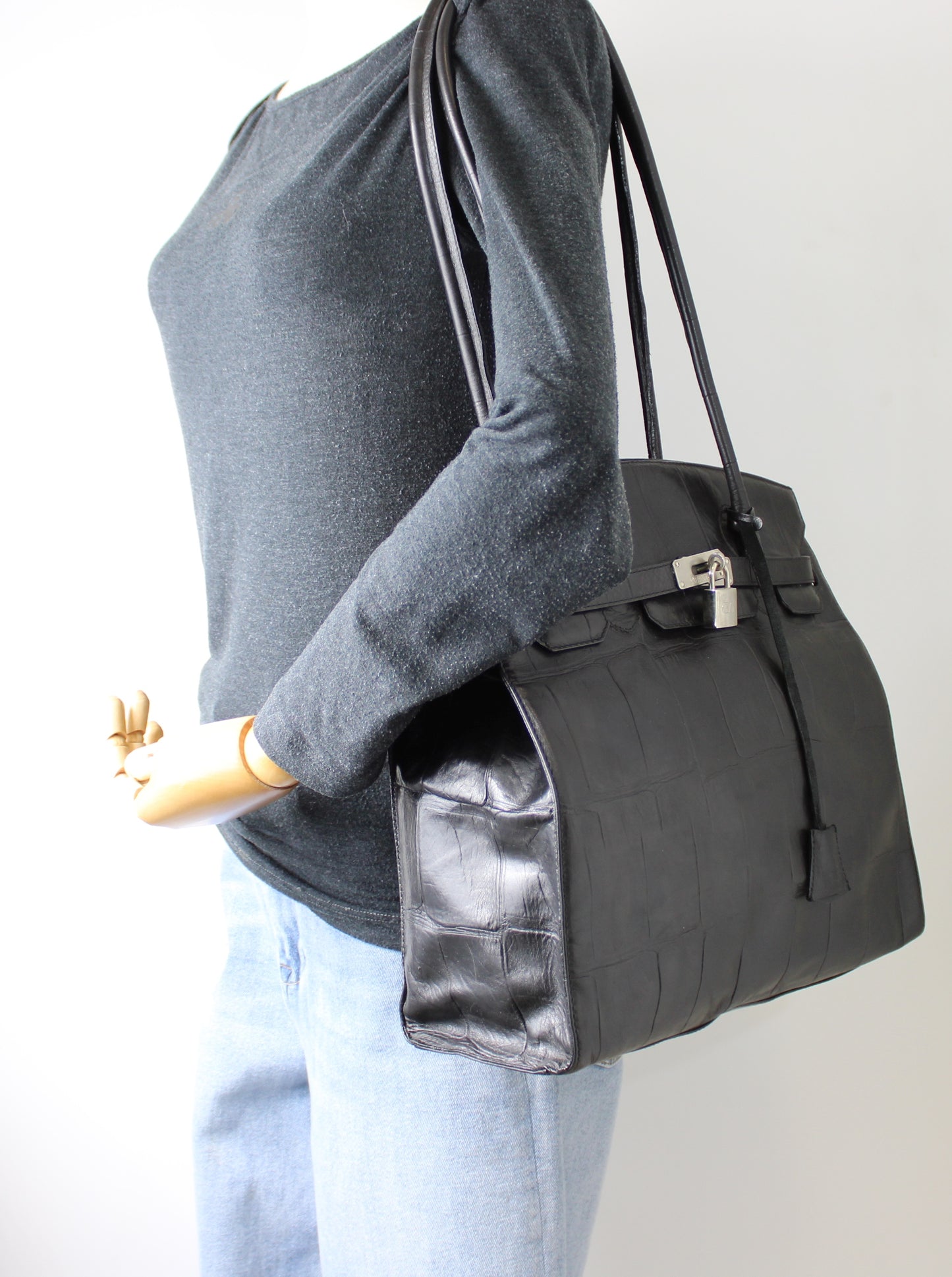 Valentino Garavani Black Birkin Style Leather Tote Bag
