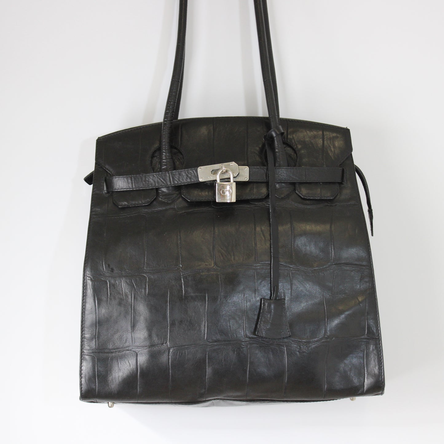 Valentino Garavani Black Birkin Style Leather Tote Bag