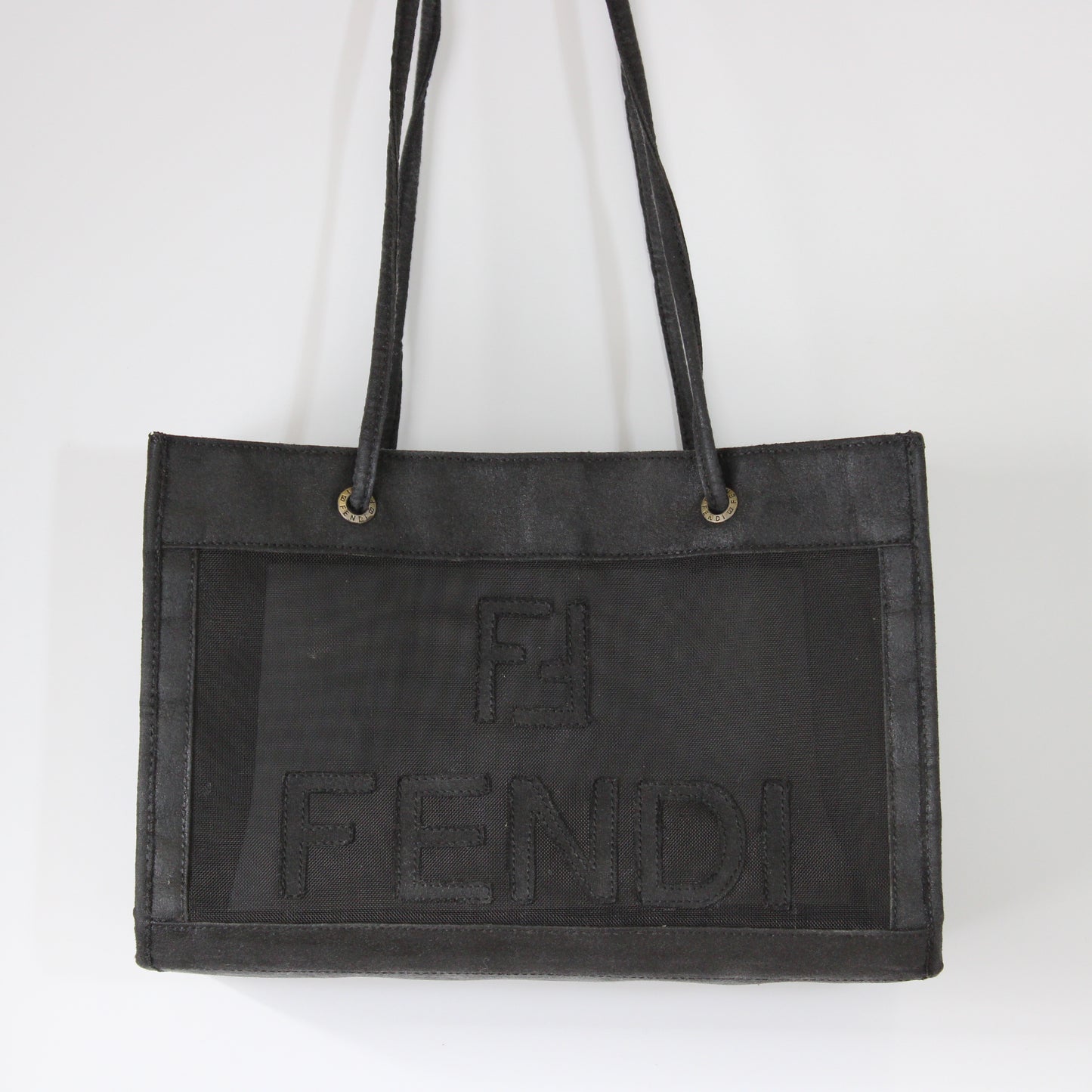 Fendi Black Mesh Canvas Tote Bag