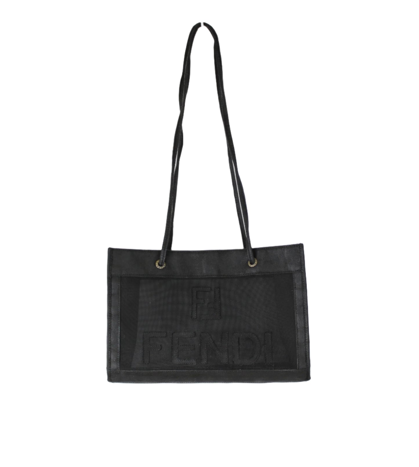 Fendi Black Mesh Canvas Tote Bag