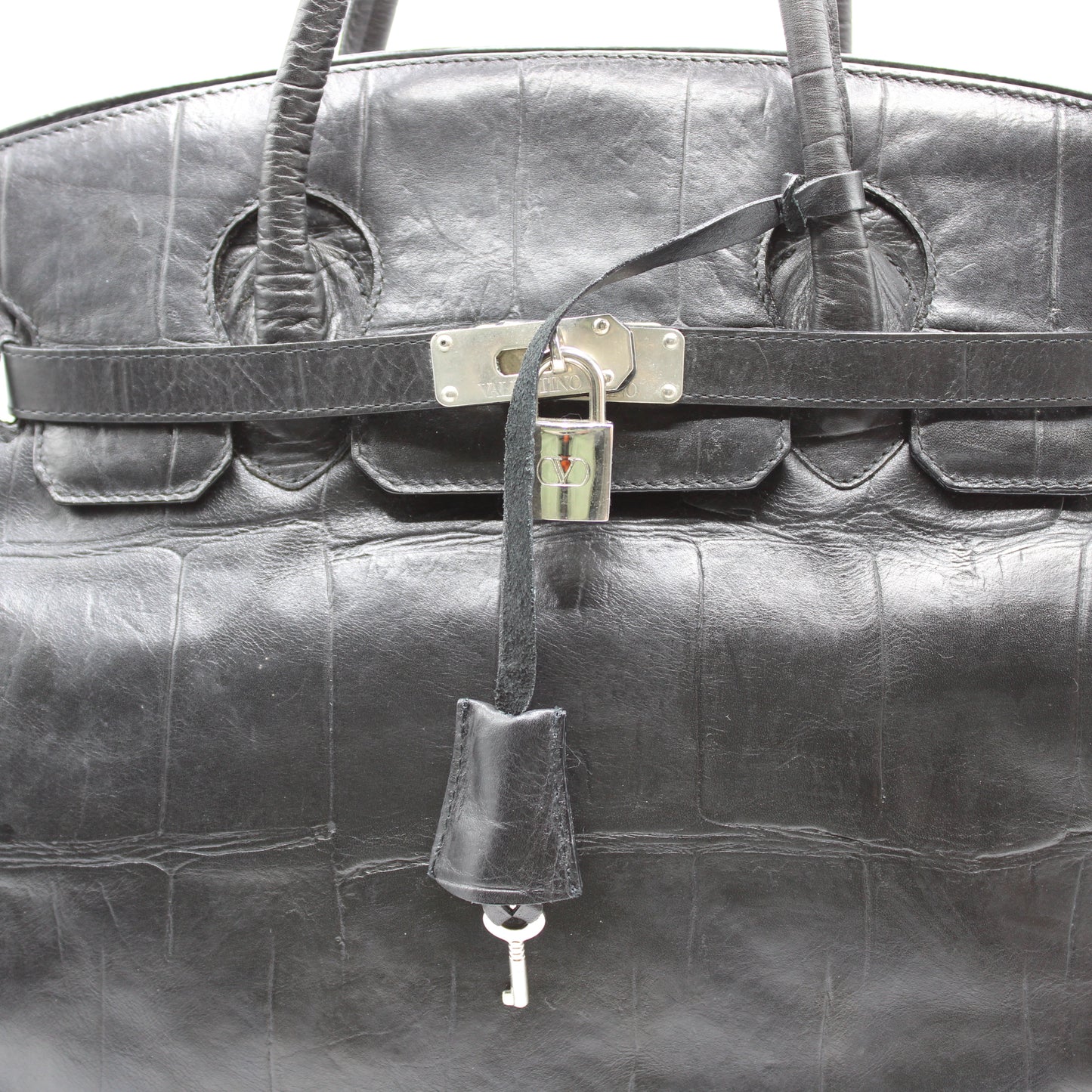 Valentino Garavani Black Birkin Style Leather Tote Bag