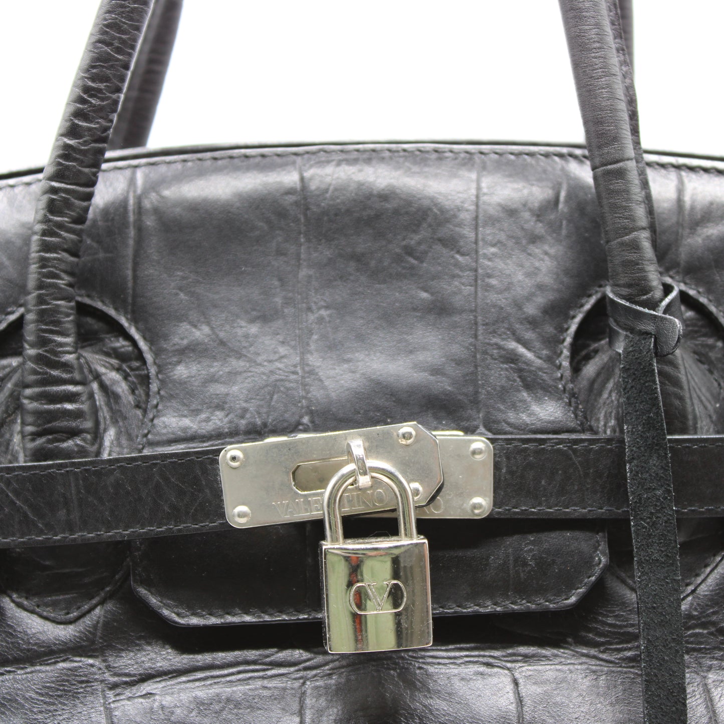 Valentino Garavani Black Birkin Style Leather Tote Bag
