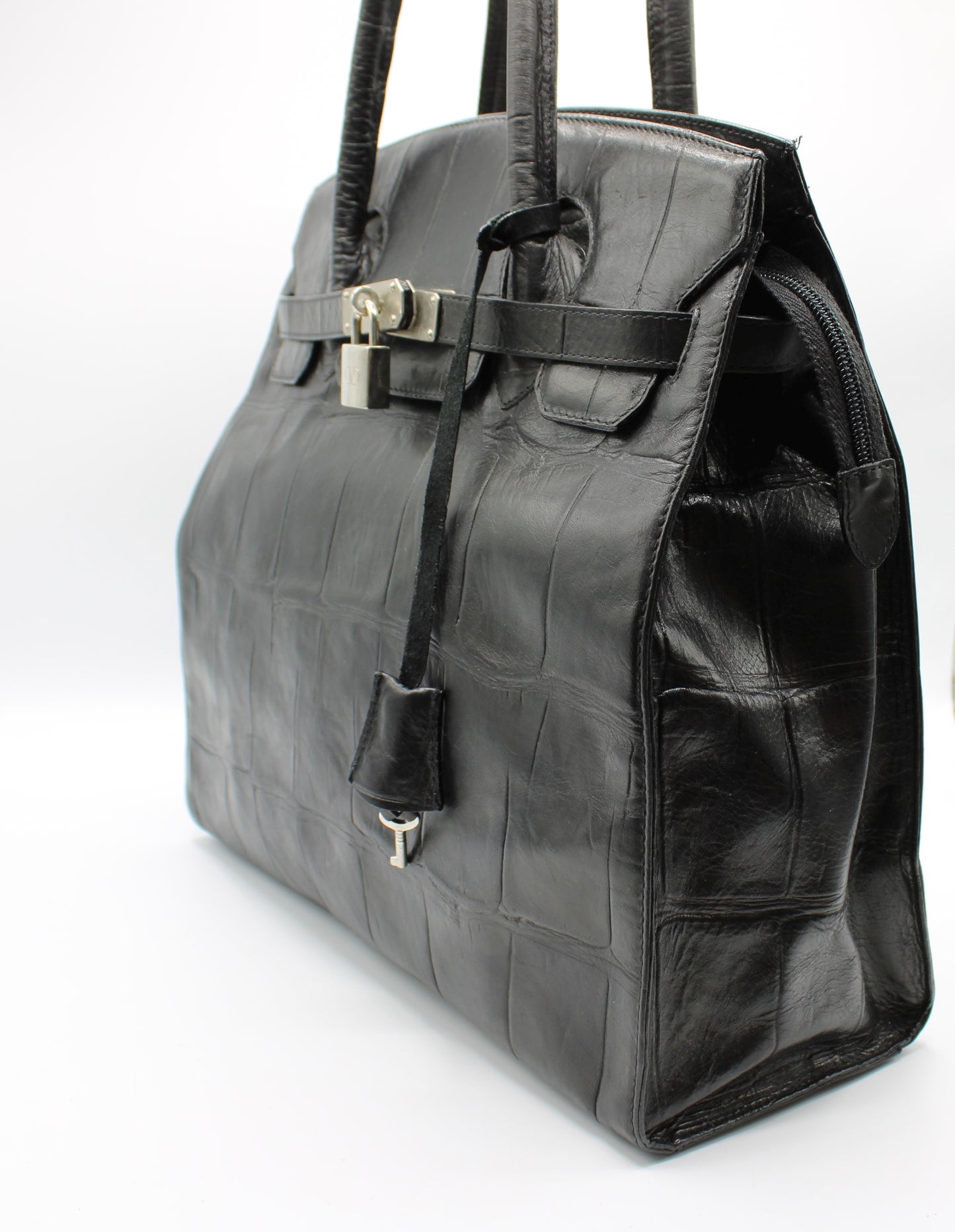 Valentino Garavani Black Birkin Style Leather Tote Bag
