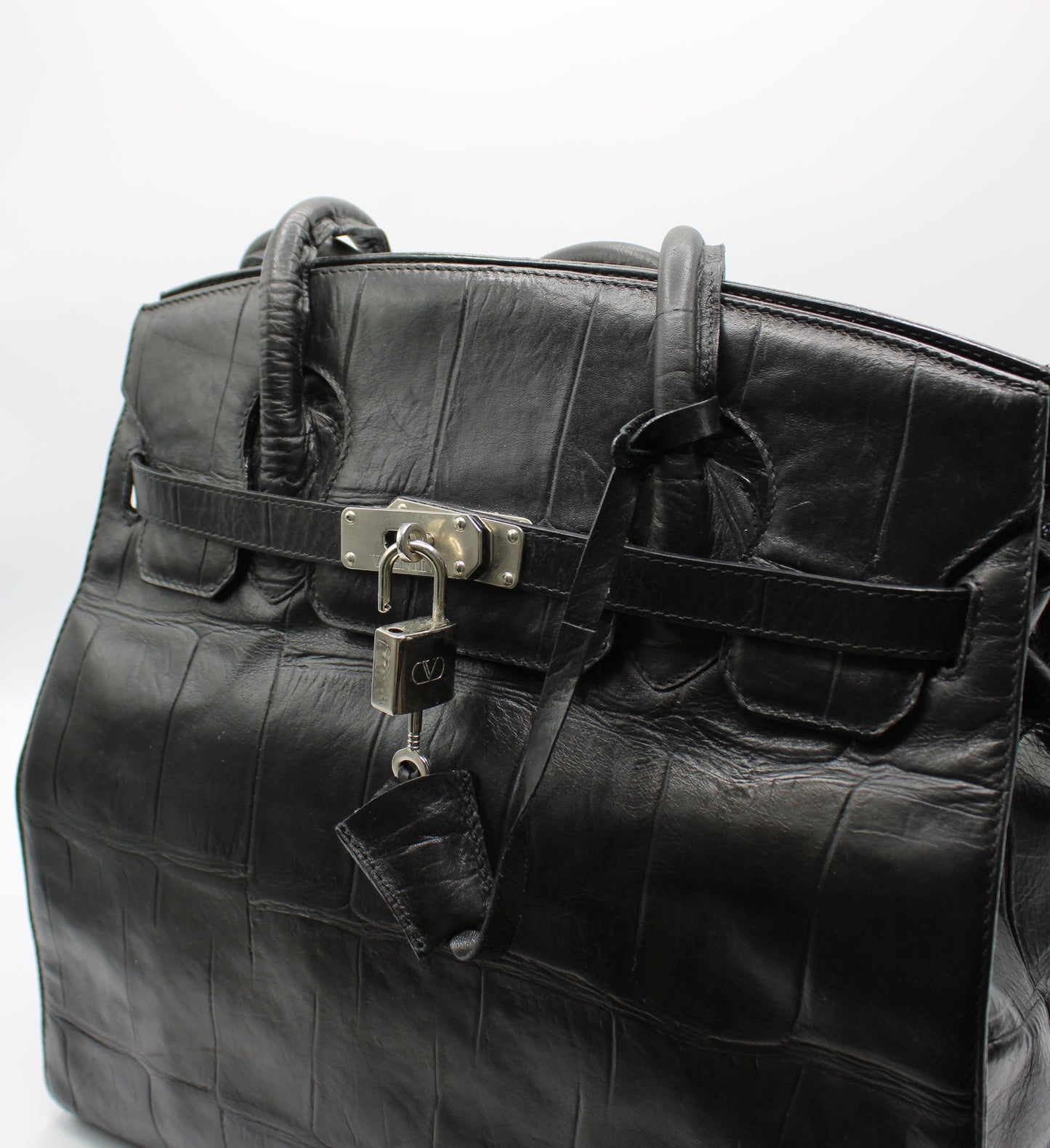 Valentino Garavani Black Birkin Style Leather Tote Bag