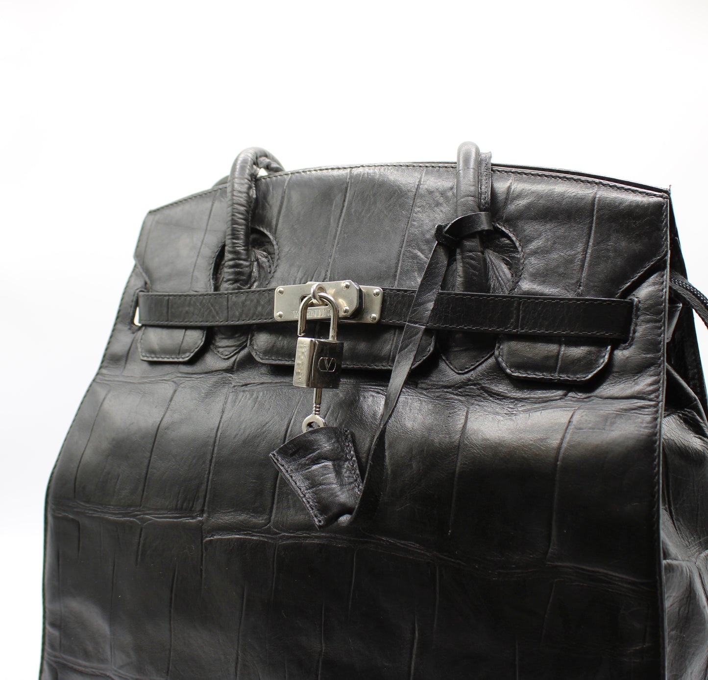 Valentino Garavani Black Birkin Style Leather Tote Bag