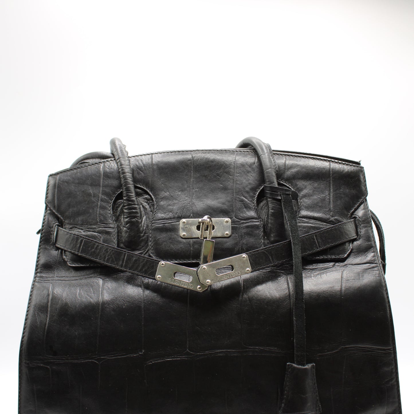 Valentino Garavani Black Birkin Style Leather Tote Bag