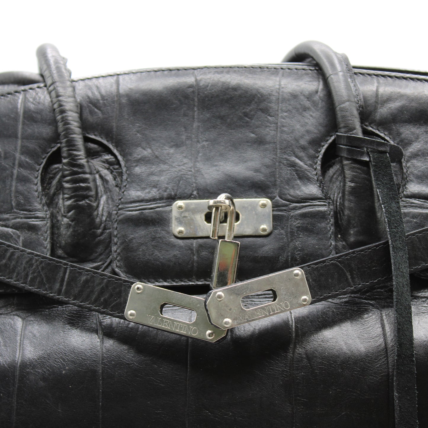 Valentino Garavani Black Birkin Style Leather Tote Bag