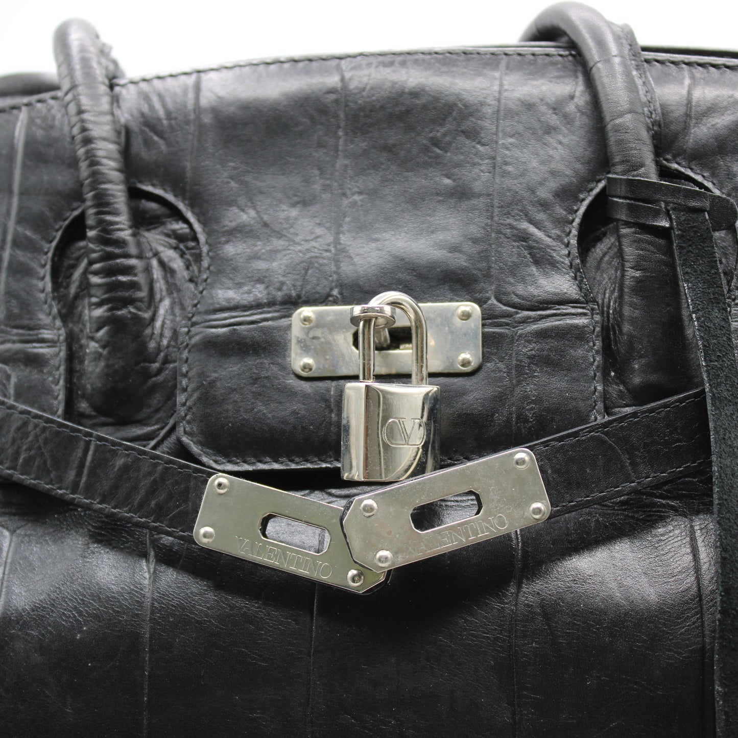 Valentino Garavani Black Birkin Style Leather Tote Bag