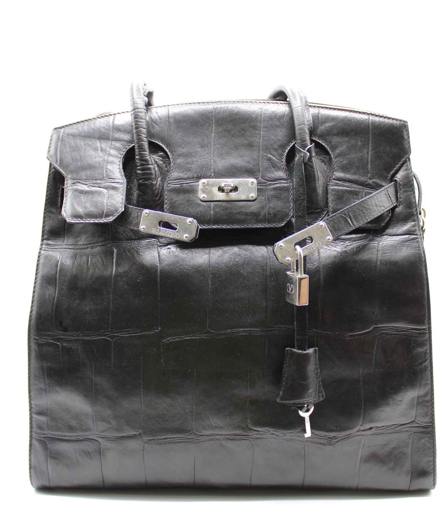Valentino Garavani Black Birkin Style Leather Tote Bag
