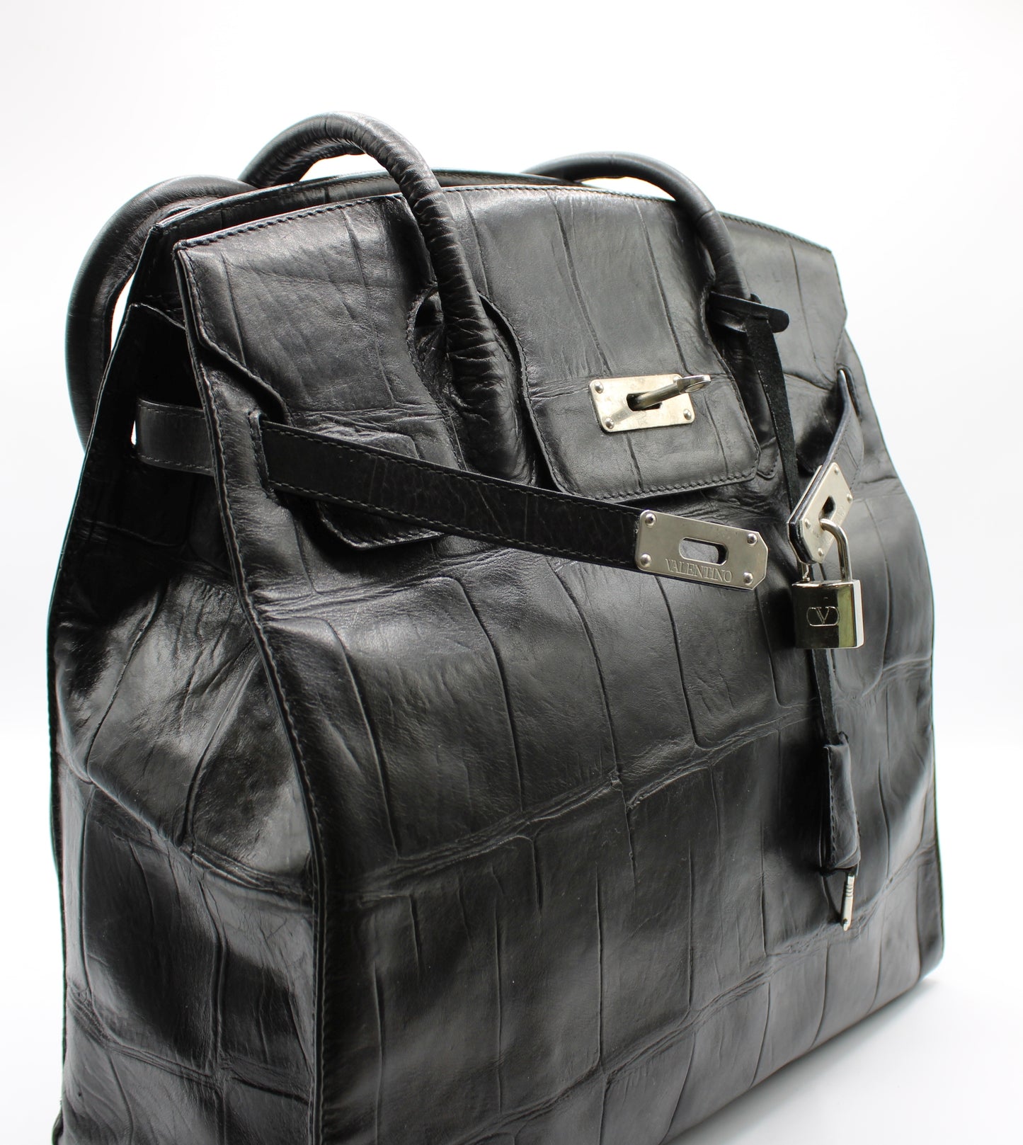 Valentino Garavani Black Birkin Style Leather Tote Bag