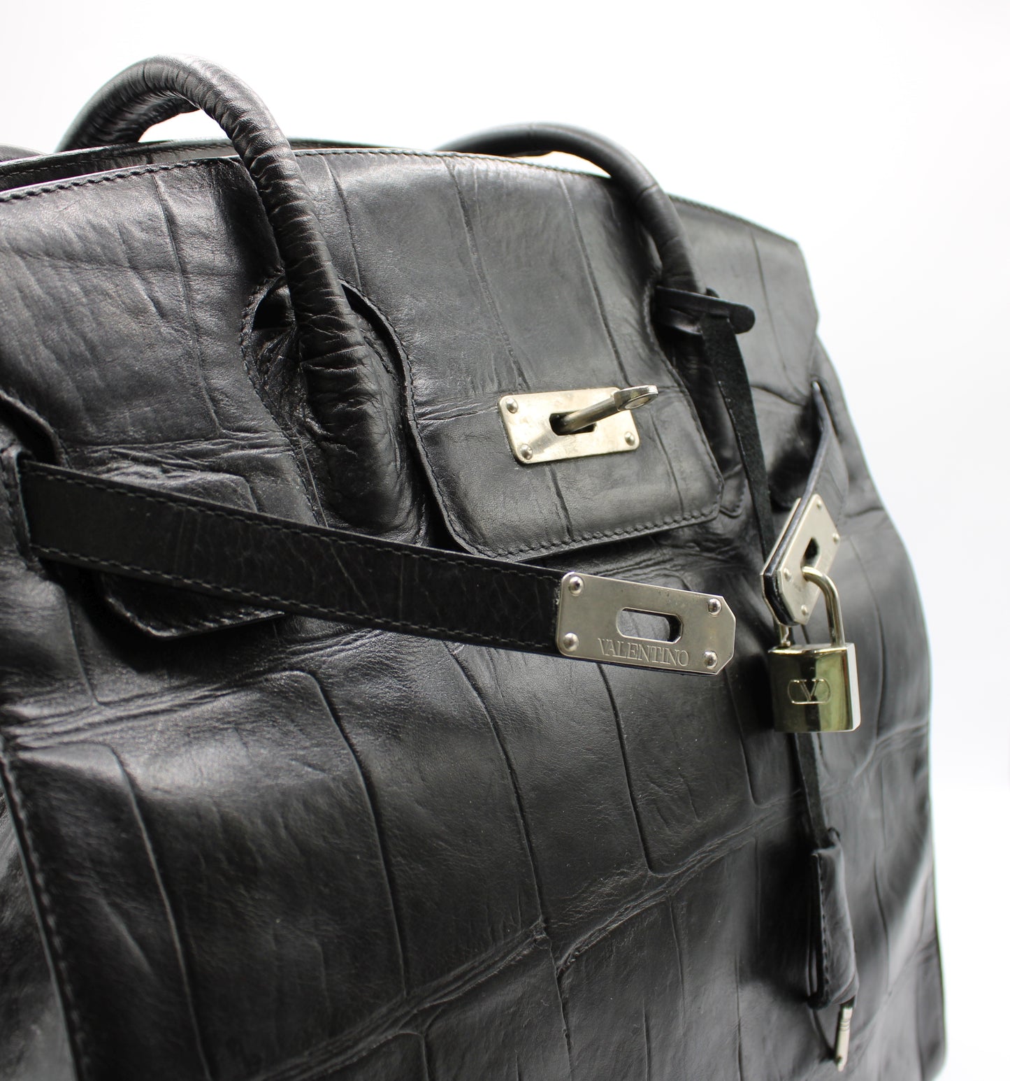 Valentino Garavani Black Birkin Style Leather Tote Bag