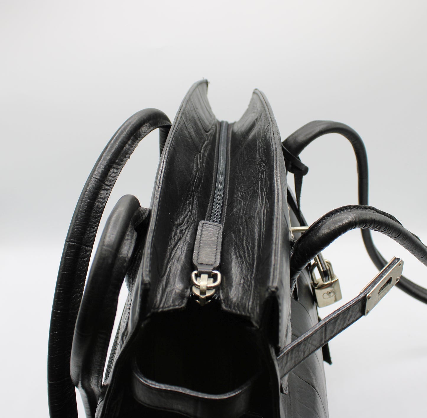 Valentino Garavani Black Birkin Style Leather Tote Bag