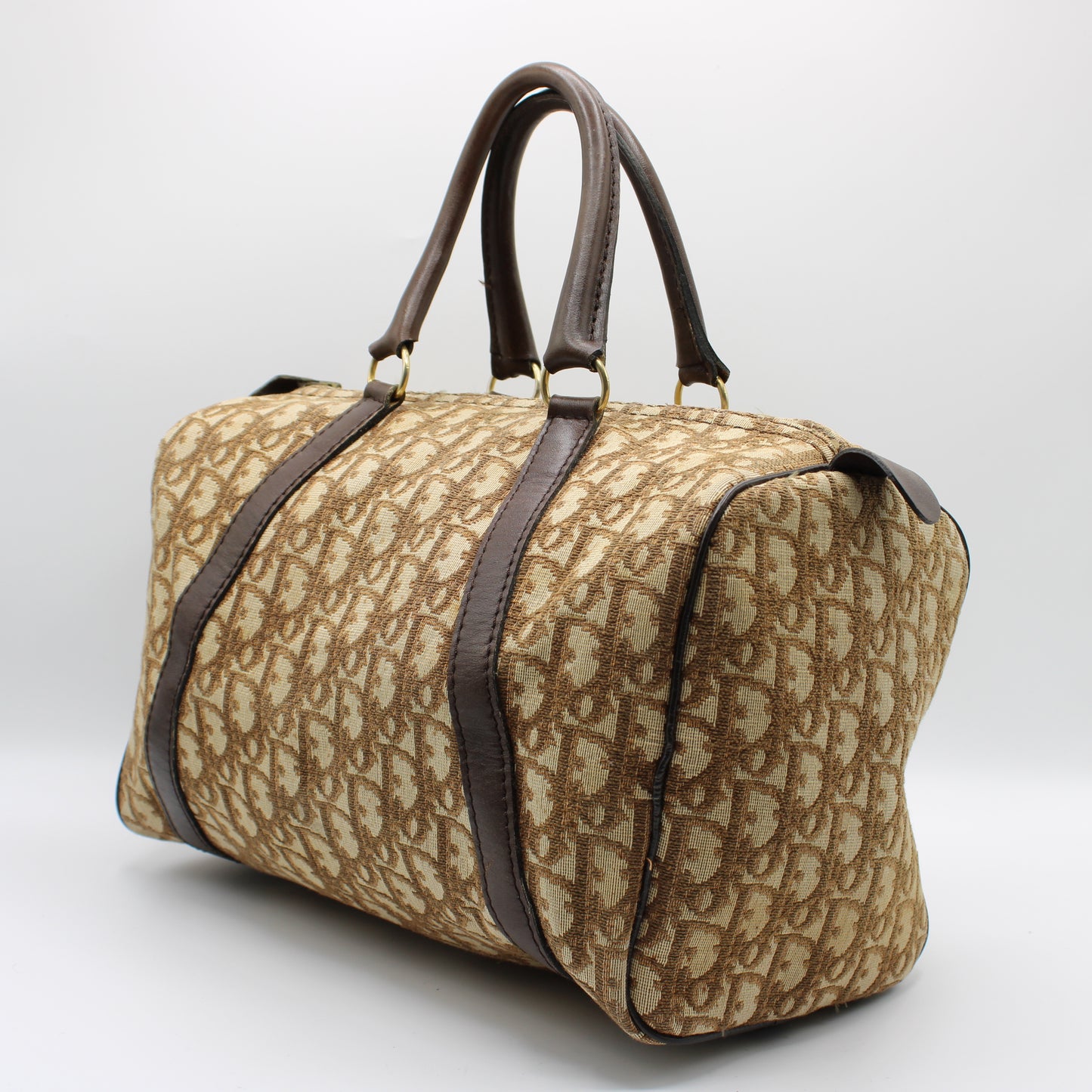 Christian Dior Brown Diorissimo Trotter Boston Bag Canvas on Leather