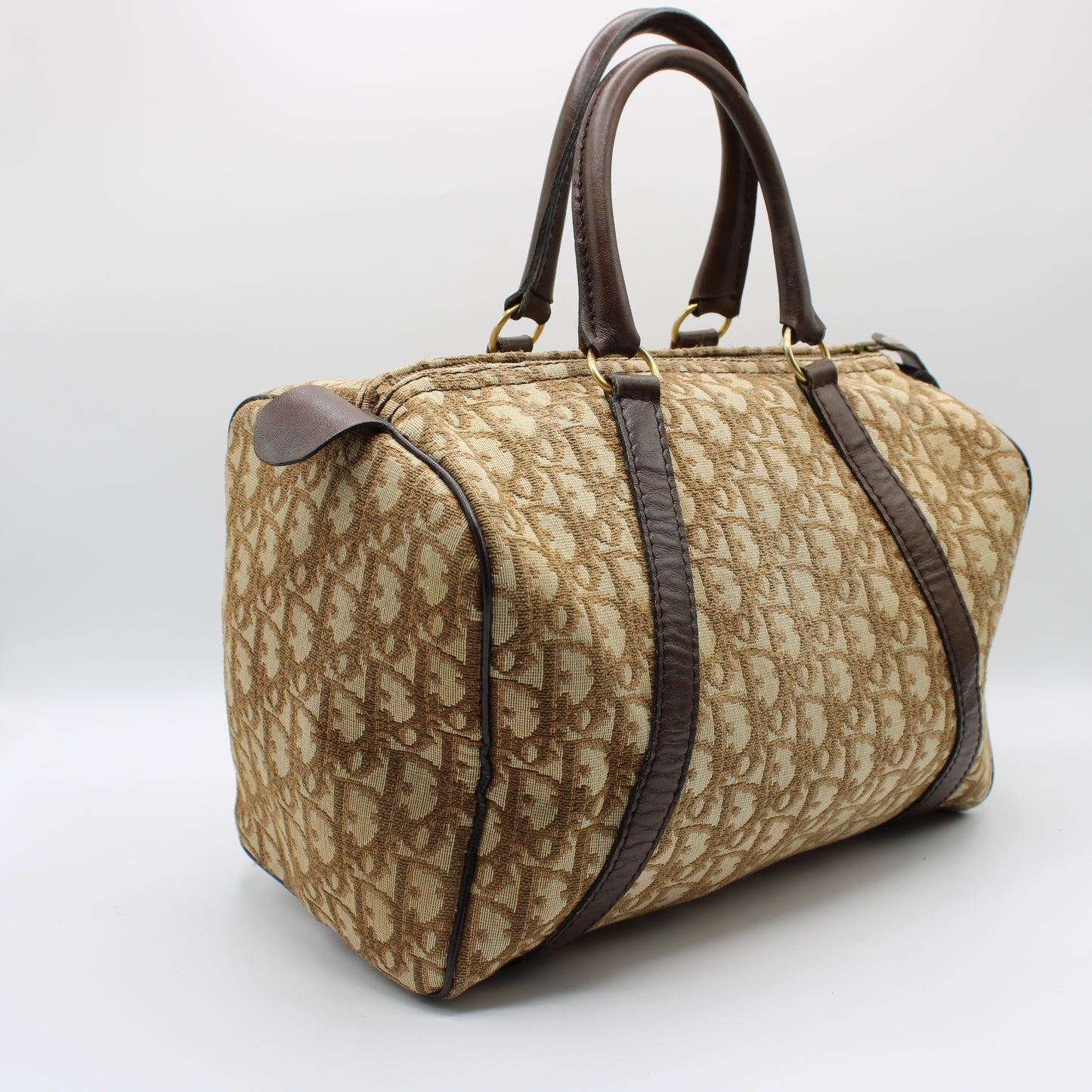 Christian Dior Brown Diorissimo Trotter Boston Bag Canvas on Leather