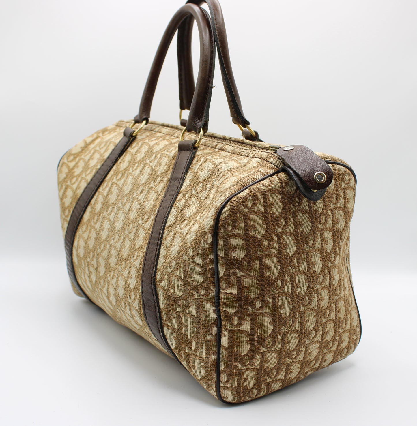 Christian Dior Brown Diorissimo Trotter Boston Bag Canvas on Leather