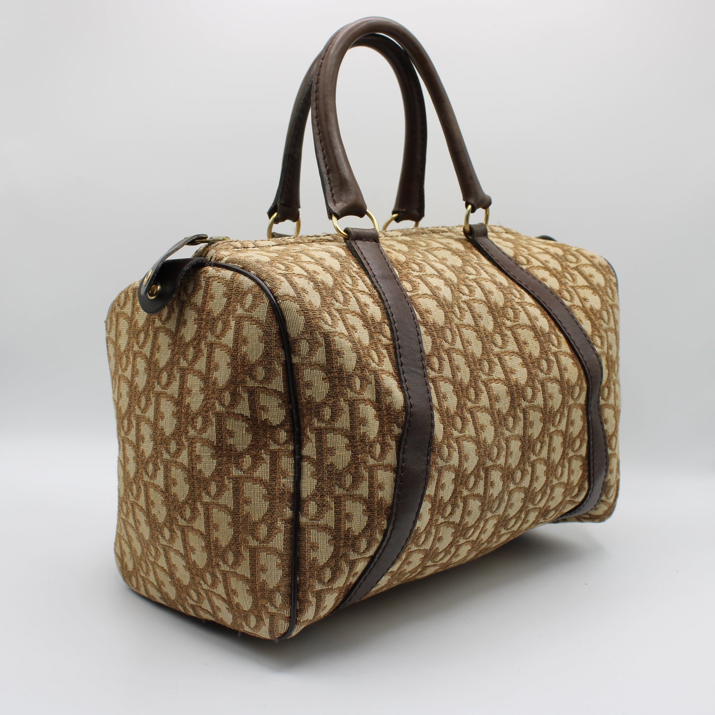 Christian Dior Brown Diorissimo Trotter Boston Bag Canvas on Leather