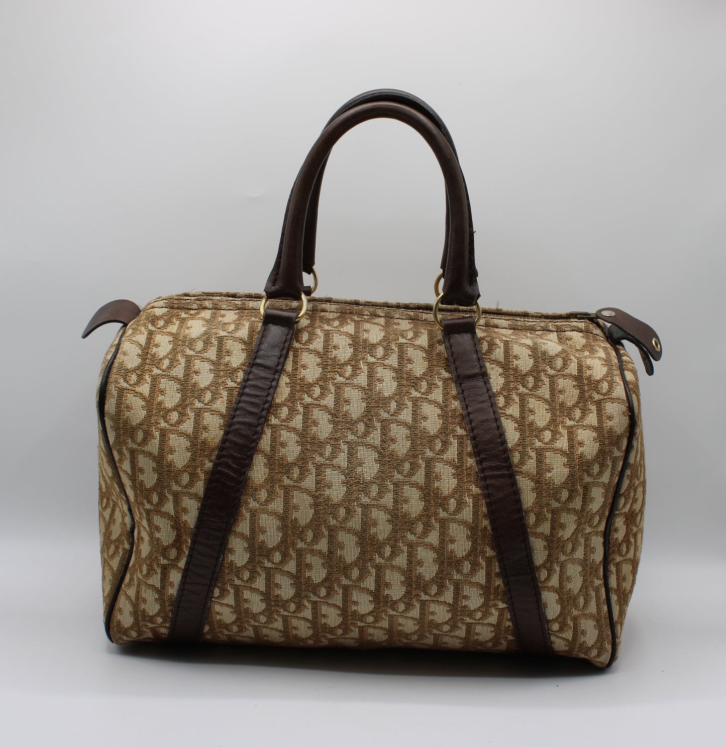 Christian Dior Brown Diorissimo Trotter Boston Bag Canvas on Leather