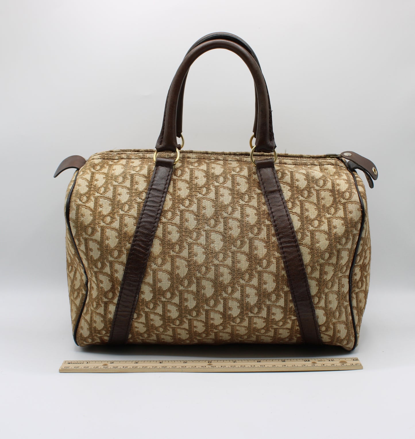 Christian Dior Brown Diorissimo Trotter Boston Bag Canvas on Leather