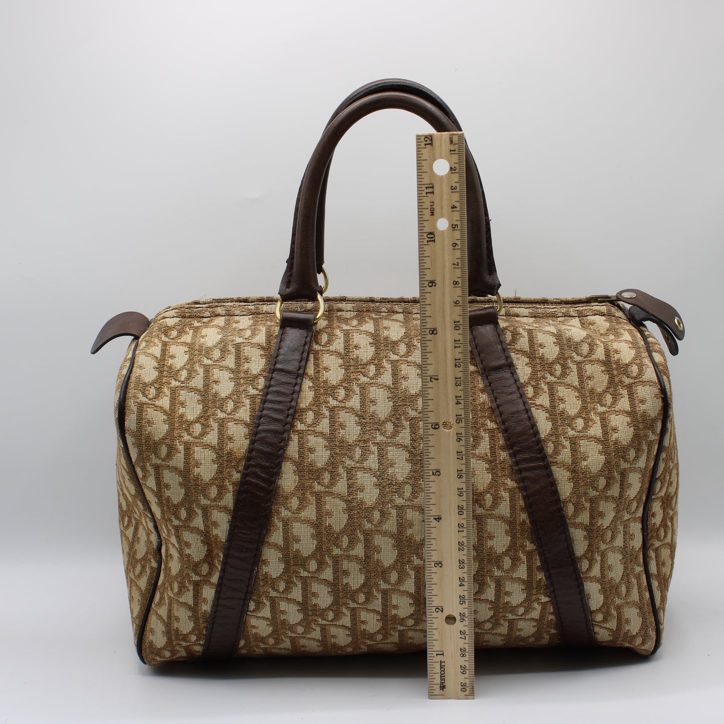 Christian Dior Brown Diorissimo Trotter Boston Bag Canvas on Leather