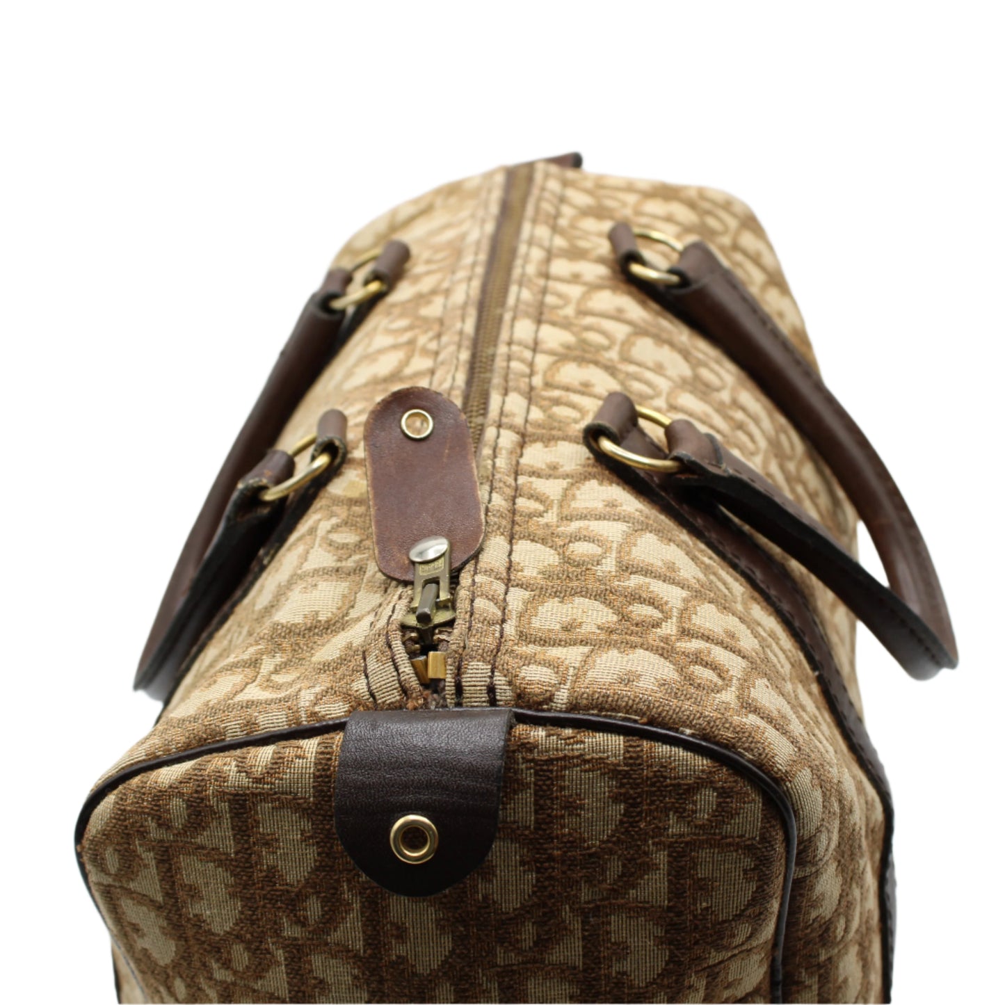 Christian Dior Brown Diorissimo Trotter Boston Bag Canvas on Leather