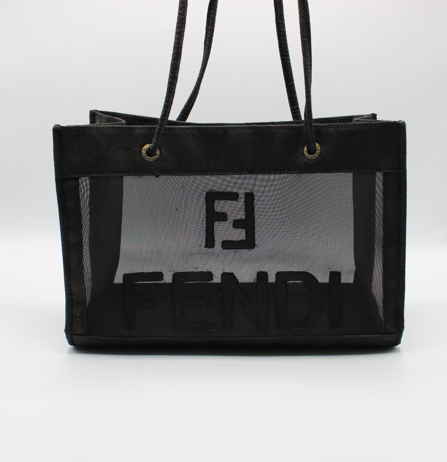 Fendi Black Mesh Canvas Tote Bag