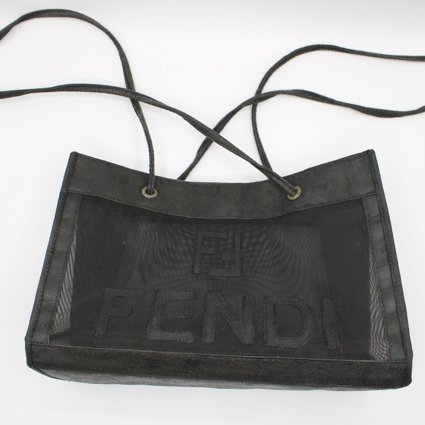 Fendi Black Mesh Canvas Tote Bag