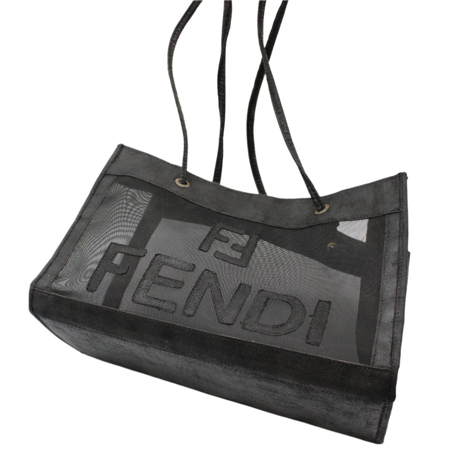 Fendi Black Mesh Canvas Tote Bag