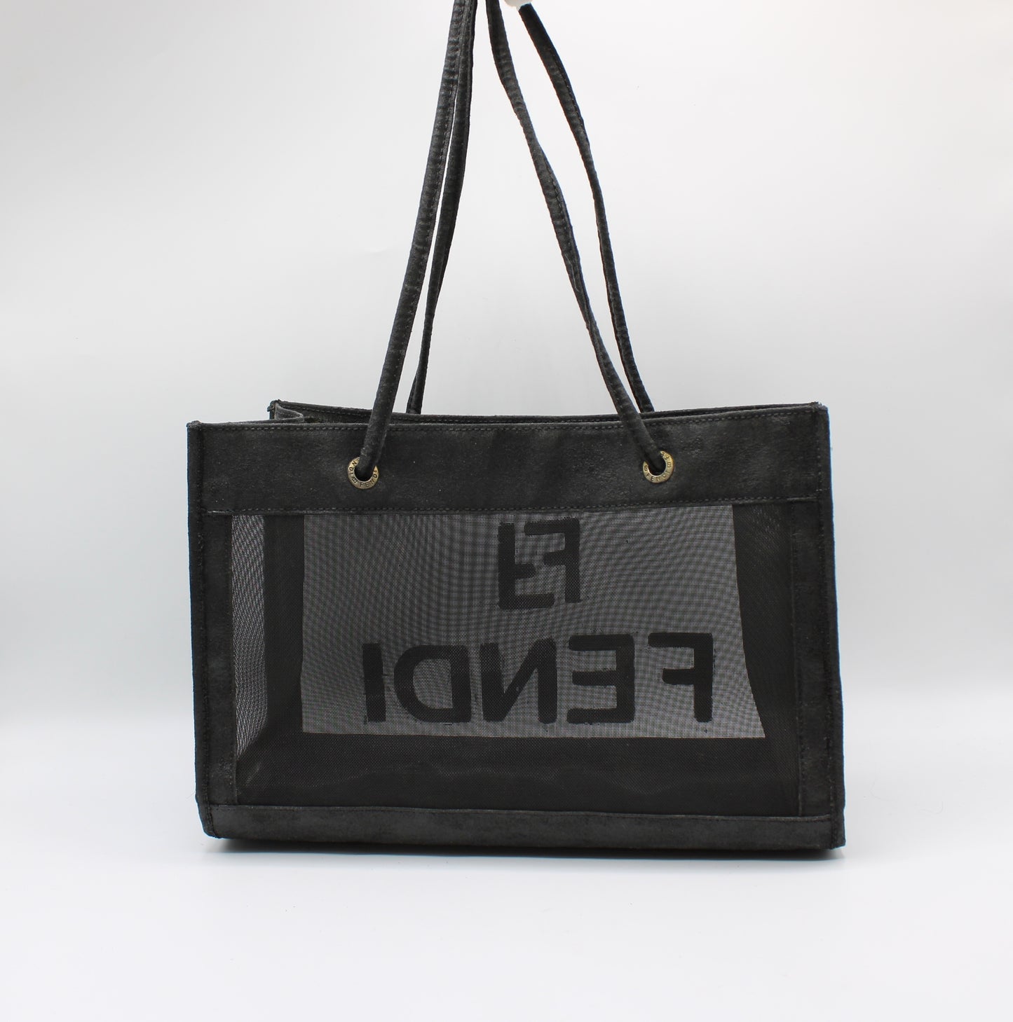Fendi Black Mesh Canvas Tote Bag