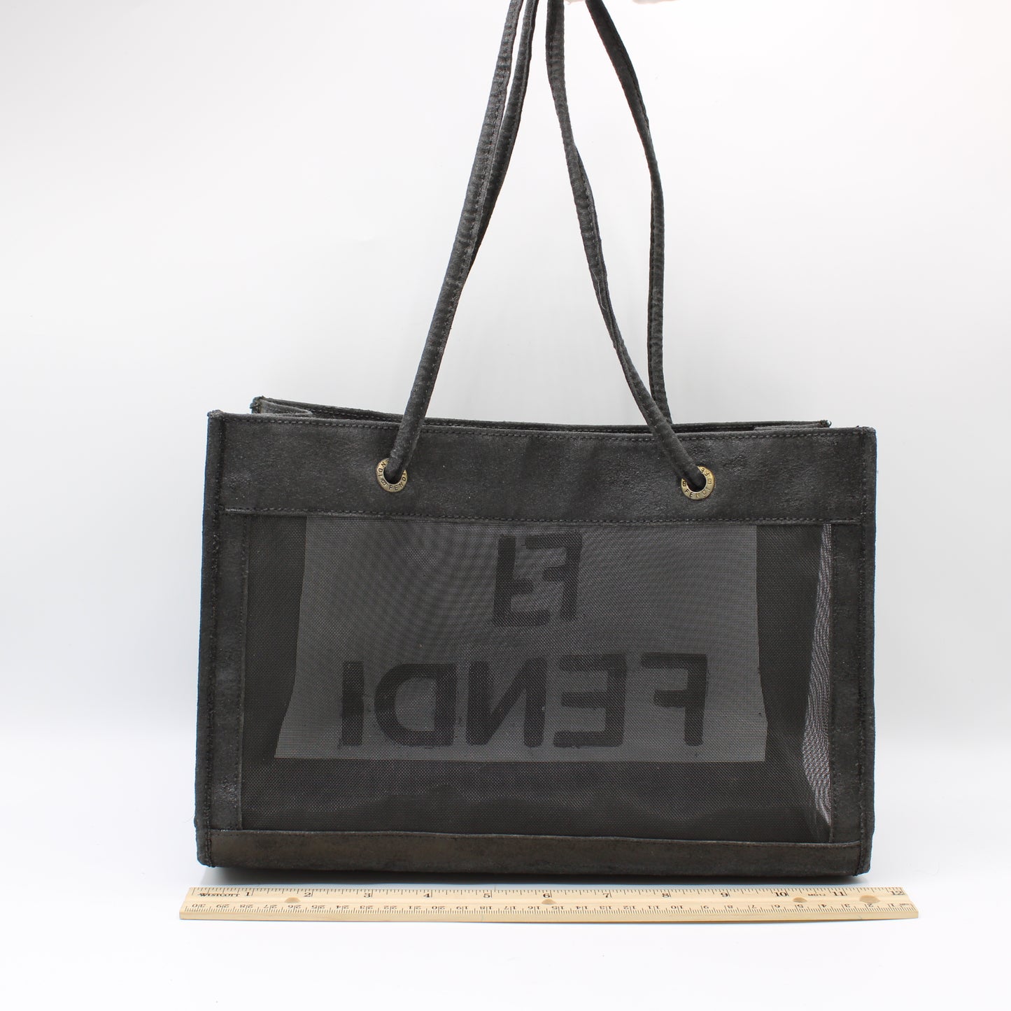 Fendi Black Mesh Canvas Tote Bag