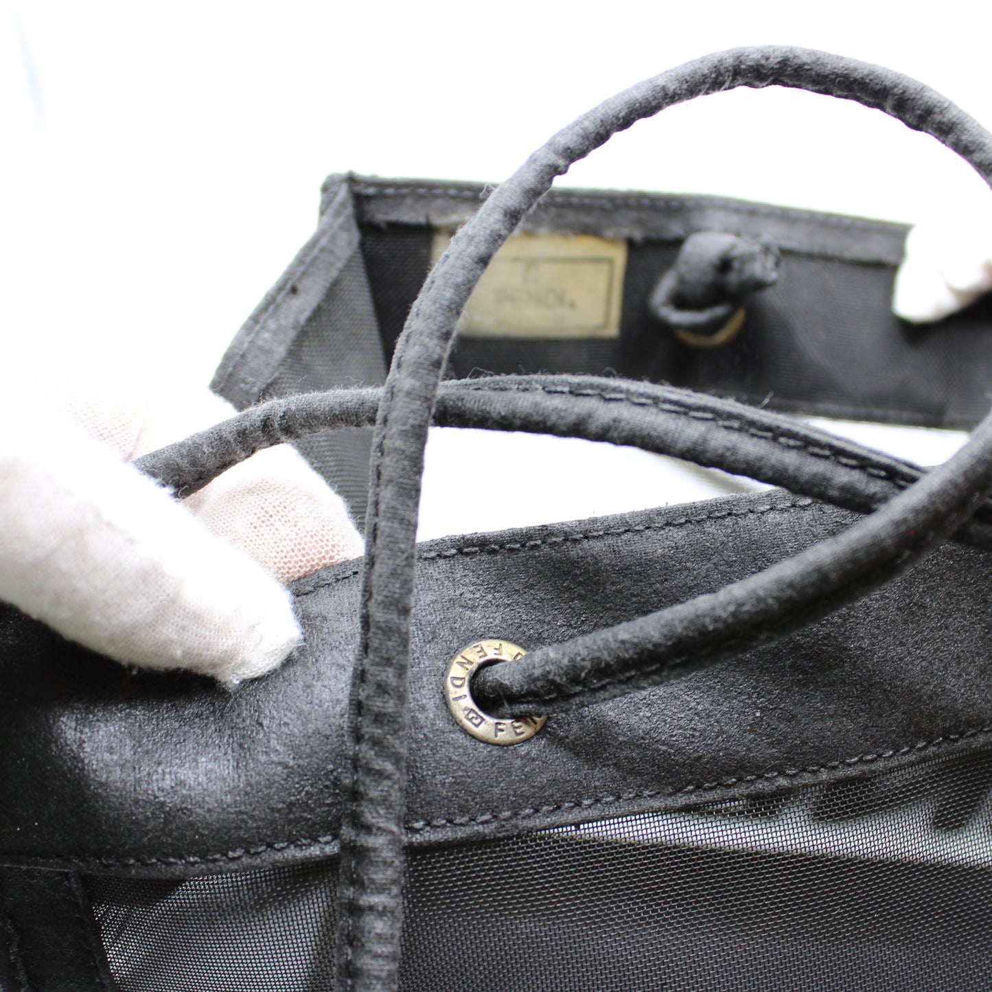 Fendi Black Mesh Canvas Tote Bag