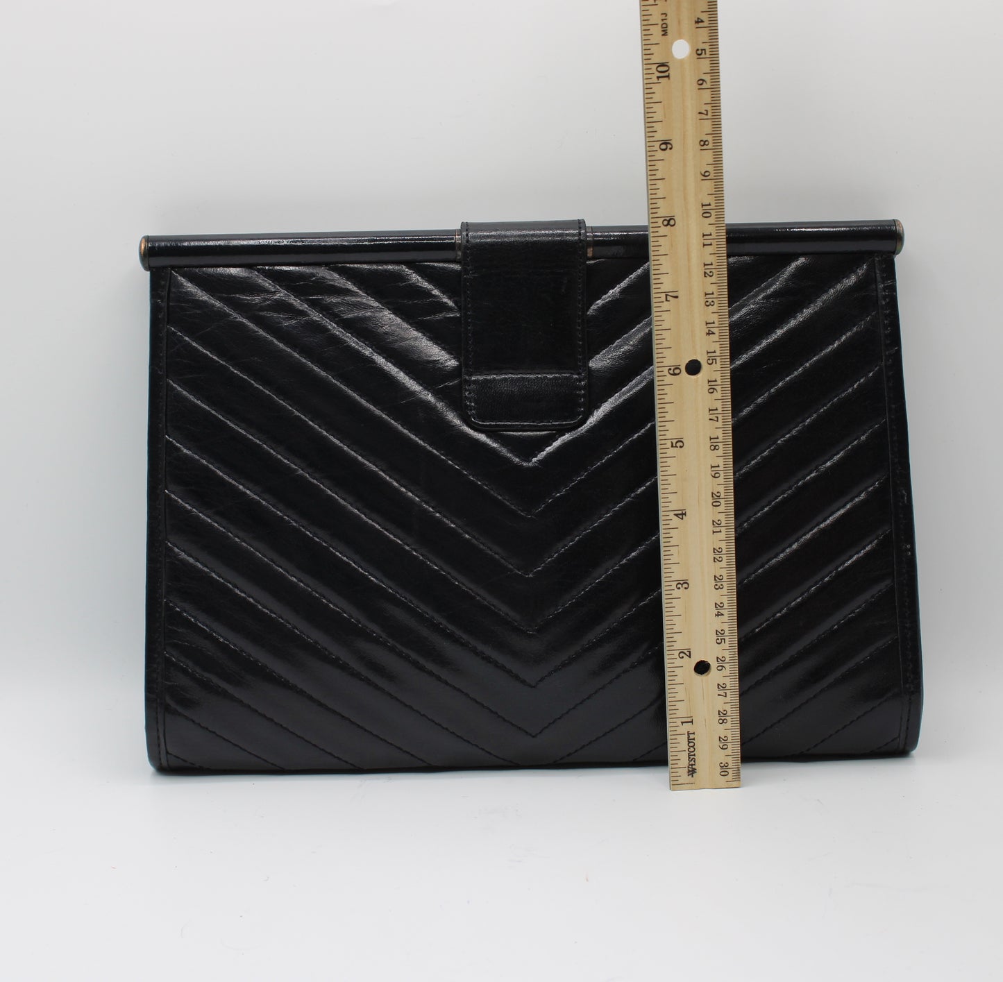 Yves Saint Laurent Chevron Quilted Navy Leather Flap Clutch Bag