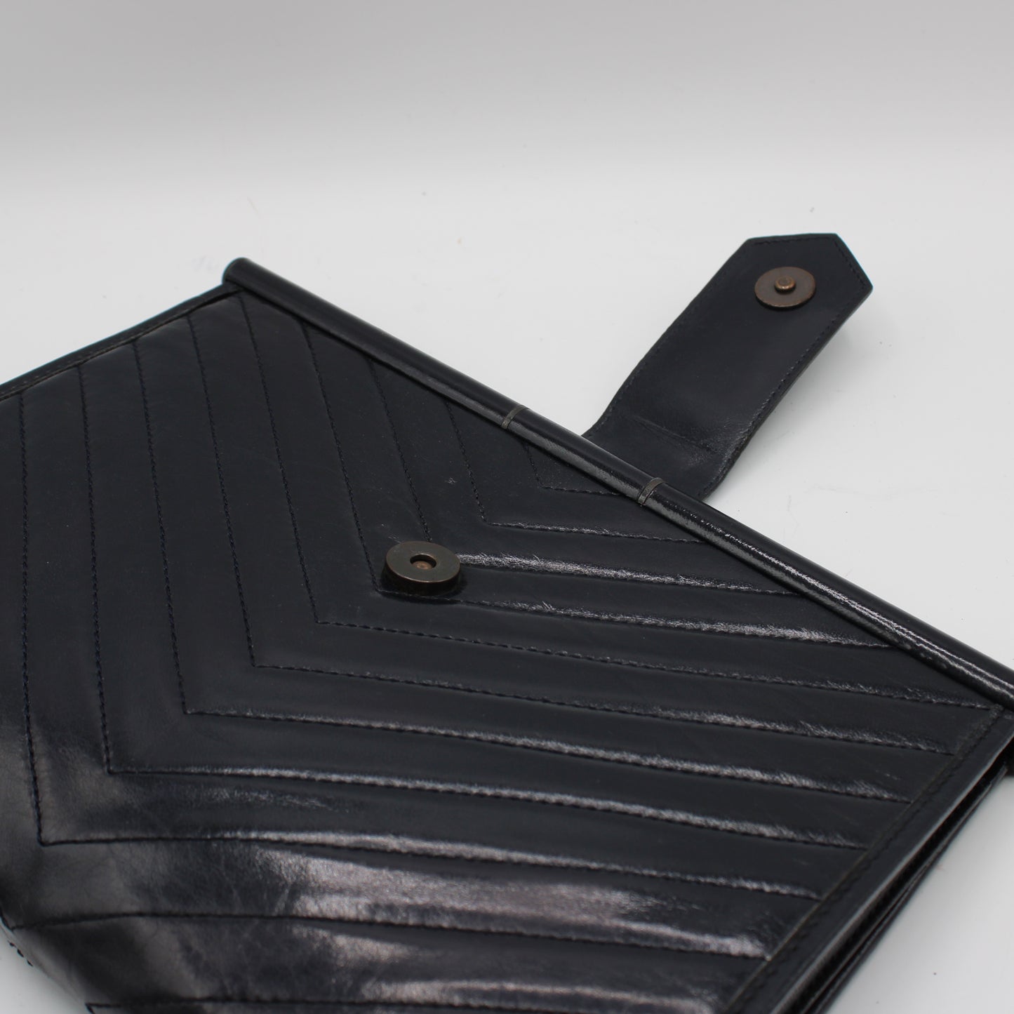 Yves Saint Laurent Chevron Quilted Navy Leather Flap Clutch Bag
