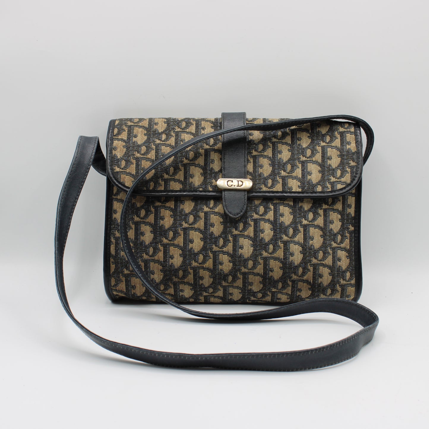 Christian Dior Trotter Brown Canvas Leather Flap Crossbody Bag