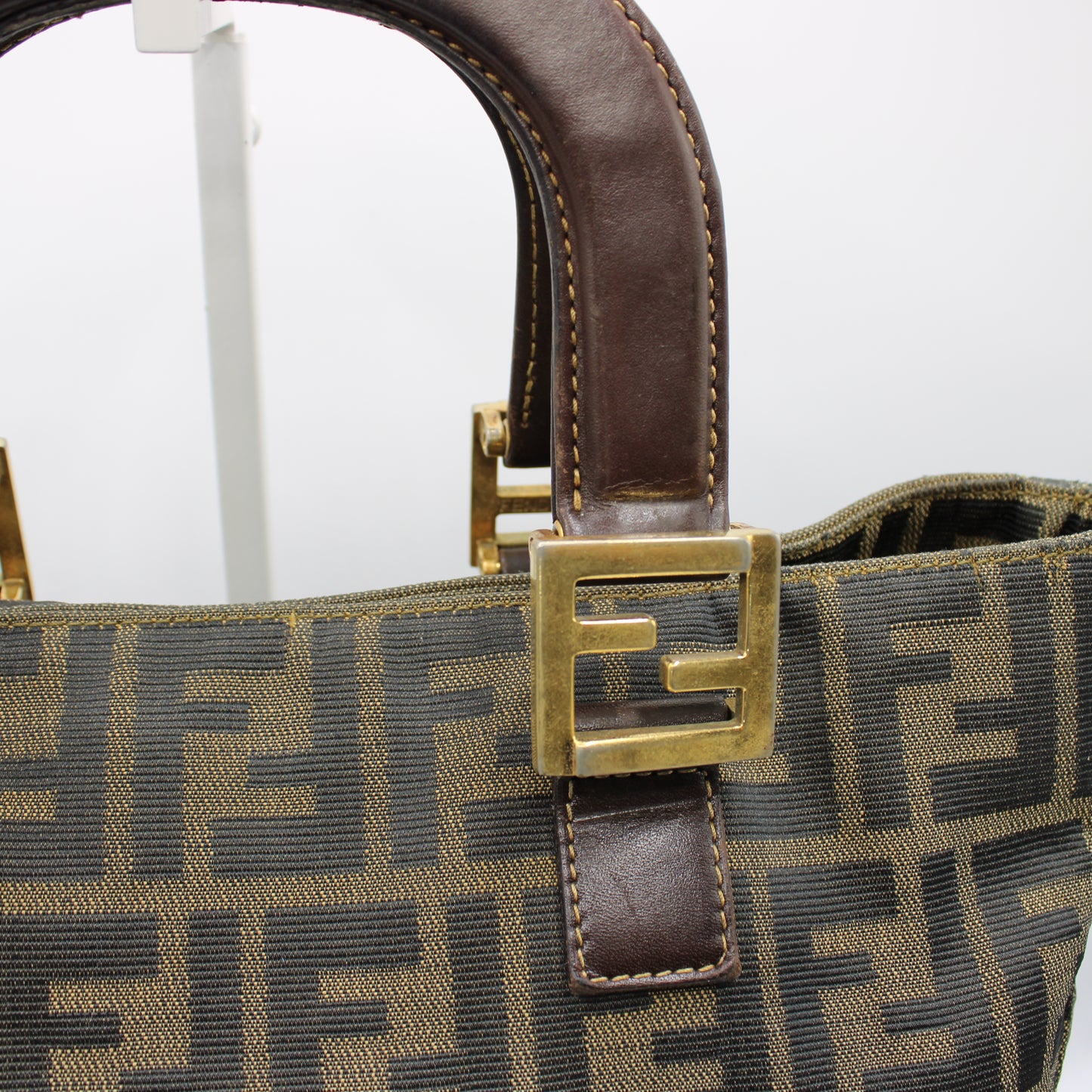 Fendi Brown Zucca Canvas Leather Handles Handbag Luxury Tote