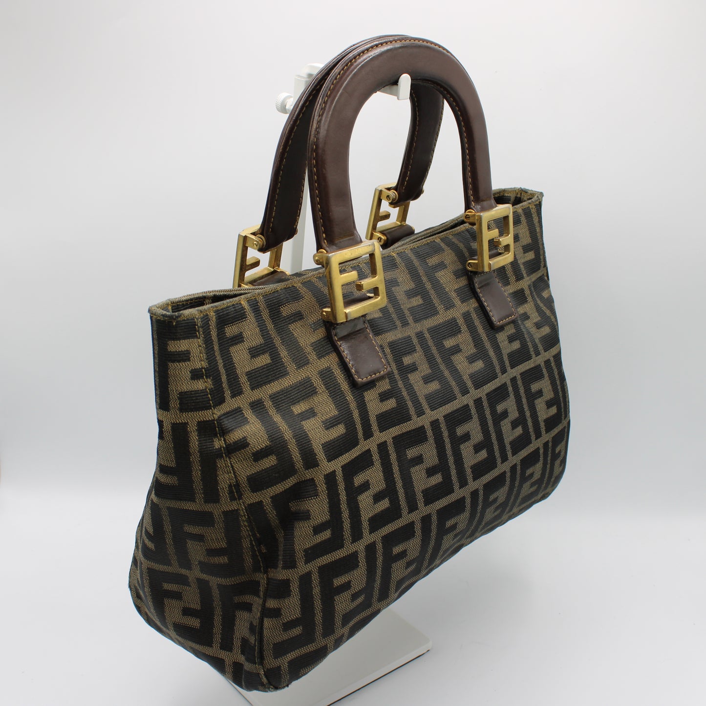Fendi Brown Zucca Canvas Leather Handles Handbag Luxury Tote
