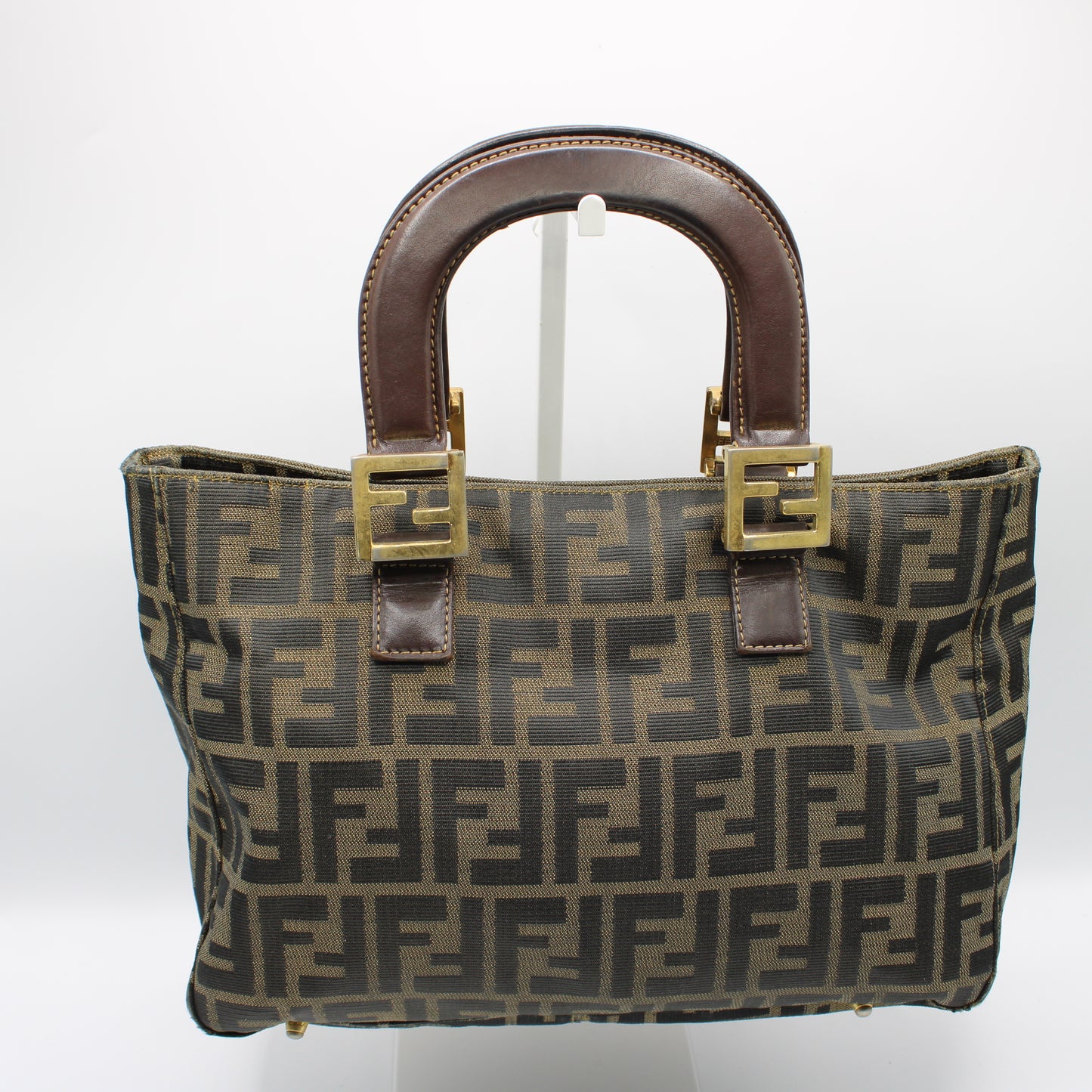 Fendi Brown Zucca Canvas Leather Handles Handbag Luxury Tote