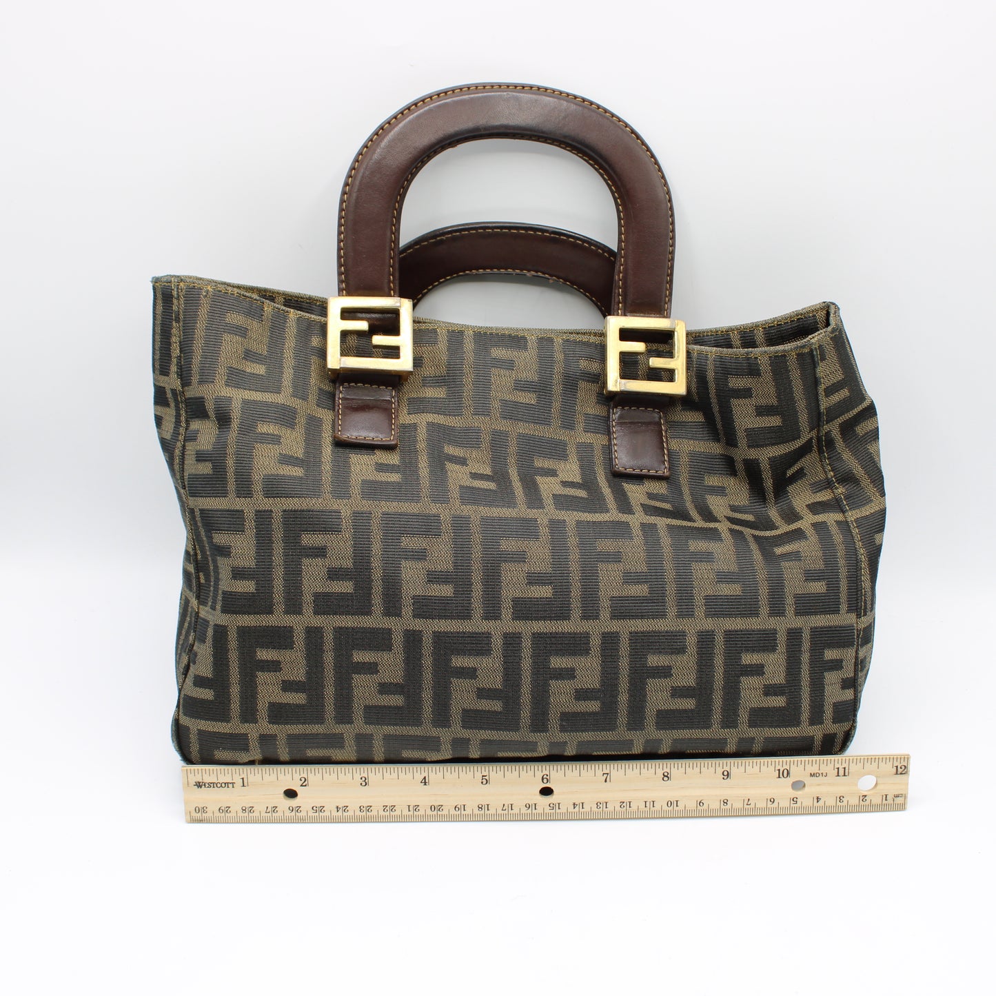 Fendi Brown Zucca Canvas Leather Handles Handbag Luxury Tote